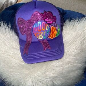 Women’s Custom Made Purple 'Good Vibes' Embroidered Trucker Hat